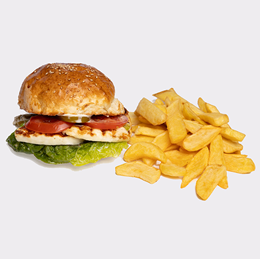 Burger z serem halloumi z frytkami
